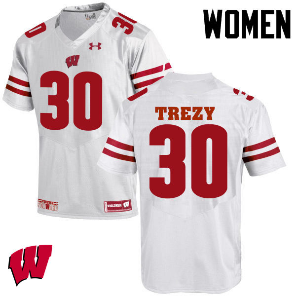 Women Wisconsin Badgers #30 Serge Trezy College Football Jerseys-White - Click Image to Close